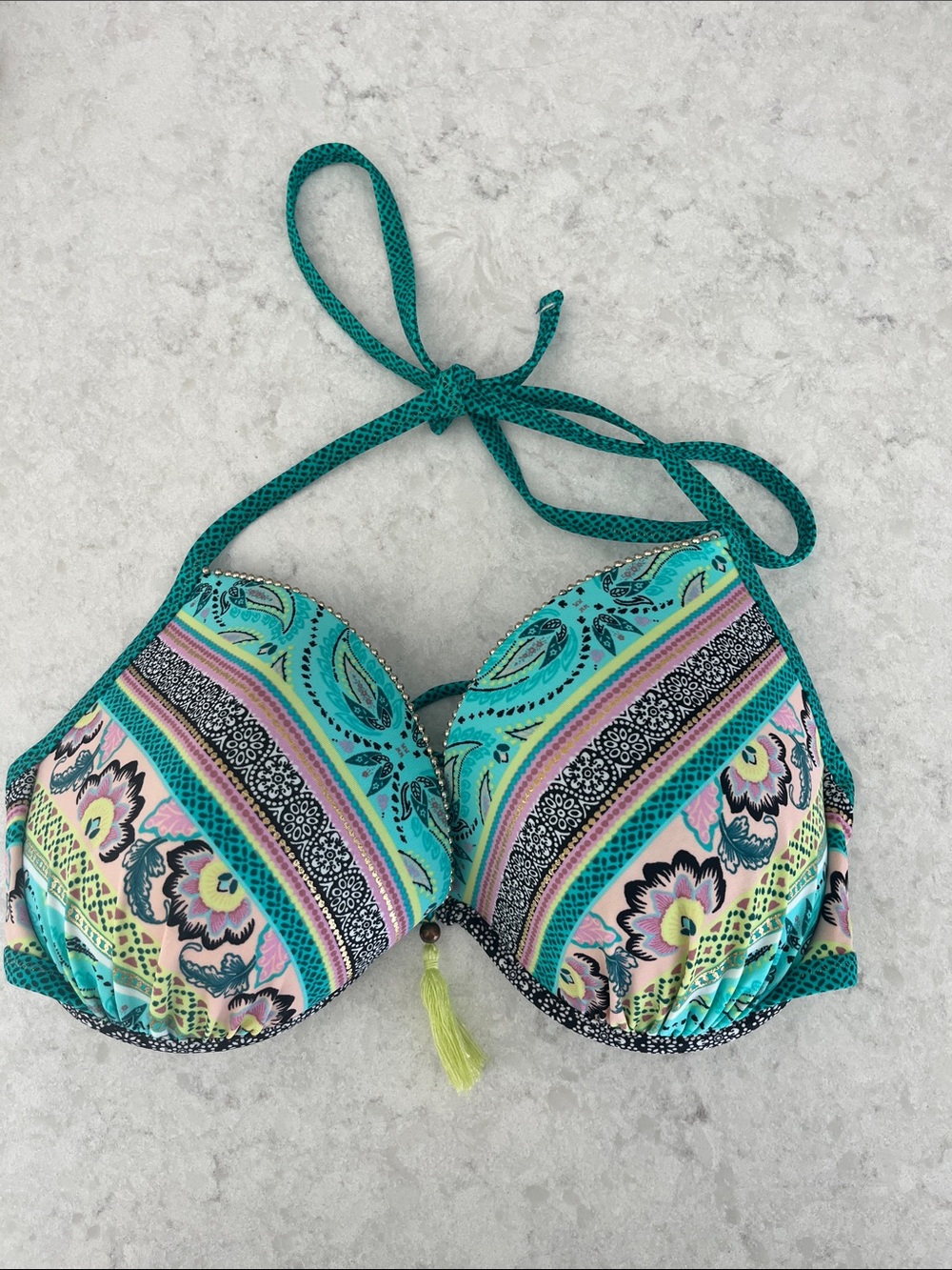 Shade Shore Paisley Bikini Top in Blue & Pink 34 DD Like New
